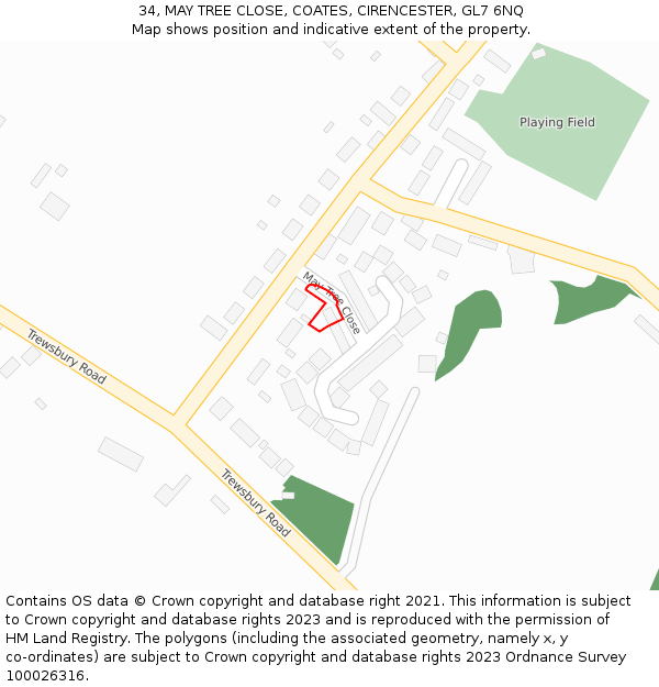 34, MAY TREE CLOSE, COATES, CIRENCESTER, GL7 6NQ: Location map and indicative extent of plot