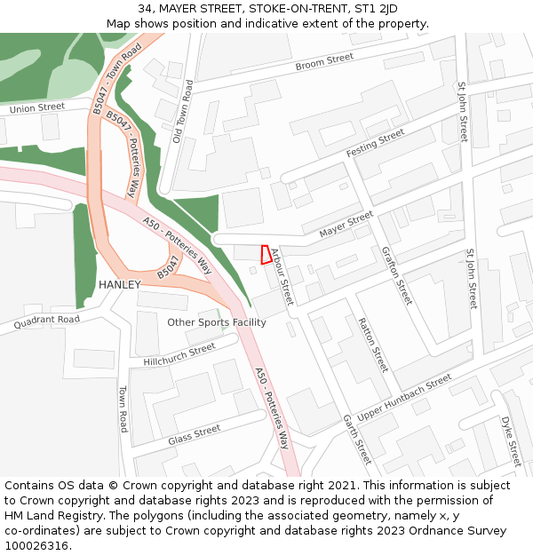 34, MAYER STREET, STOKE-ON-TRENT, ST1 2JD: Location map and indicative extent of plot