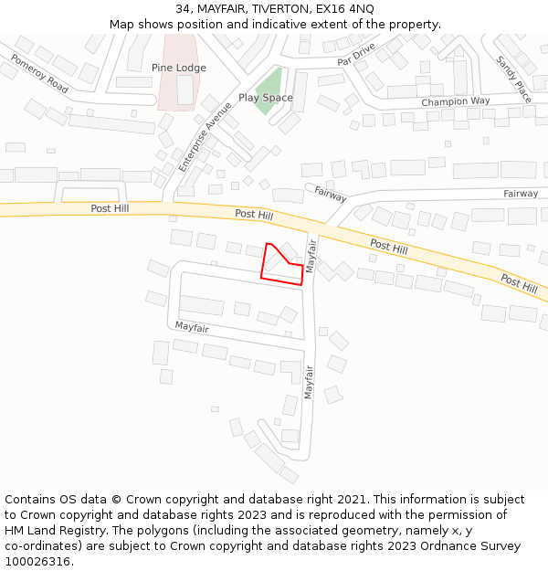 34, MAYFAIR, TIVERTON, EX16 4NQ: Location map and indicative extent of plot