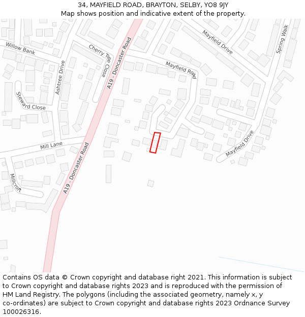 34, MAYFIELD ROAD, BRAYTON, SELBY, YO8 9JY: Location map and indicative extent of plot