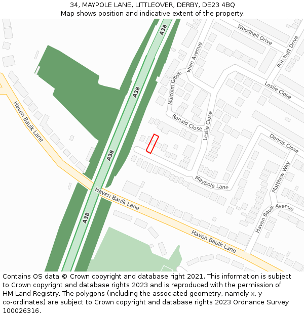 34, MAYPOLE LANE, LITTLEOVER, DERBY, DE23 4BQ: Location map and indicative extent of plot