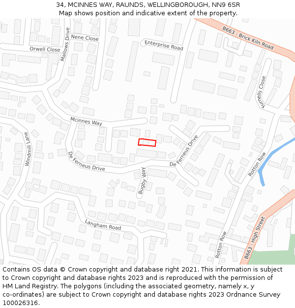 34, MCINNES WAY, RAUNDS, WELLINGBOROUGH, NN9 6SR: Location map and indicative extent of plot