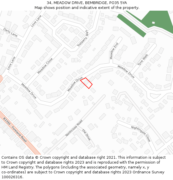 34, MEADOW DRIVE, BEMBRIDGE, PO35 5YA: Location map and indicative extent of plot