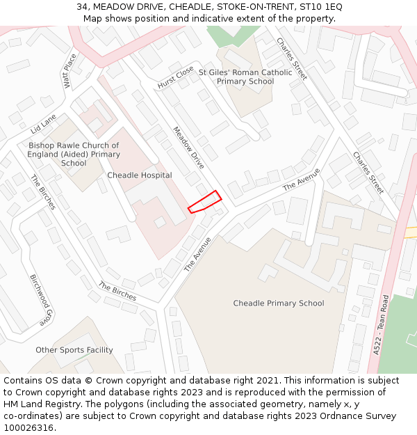 34, MEADOW DRIVE, CHEADLE, STOKE-ON-TRENT, ST10 1EQ: Location map and indicative extent of plot