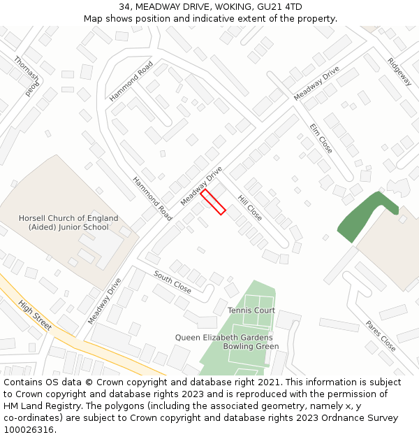 34, MEADWAY DRIVE, WOKING, GU21 4TD: Location map and indicative extent of plot