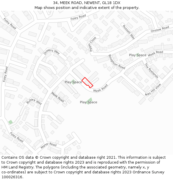 34, MEEK ROAD, NEWENT, GL18 1DX: Location map and indicative extent of plot