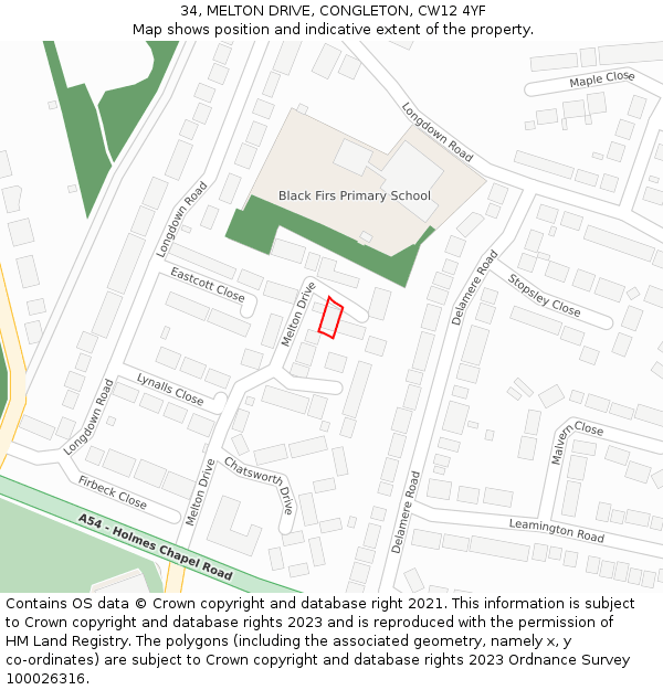 34, MELTON DRIVE, CONGLETON, CW12 4YF: Location map and indicative extent of plot