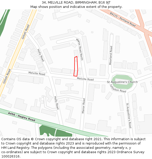 34, MELVILLE ROAD, BIRMINGHAM, B16 9JT: Location map and indicative extent of plot