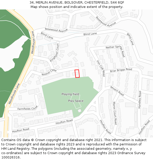 34, MERLIN AVENUE, BOLSOVER, CHESTERFIELD, S44 6QF: Location map and indicative extent of plot