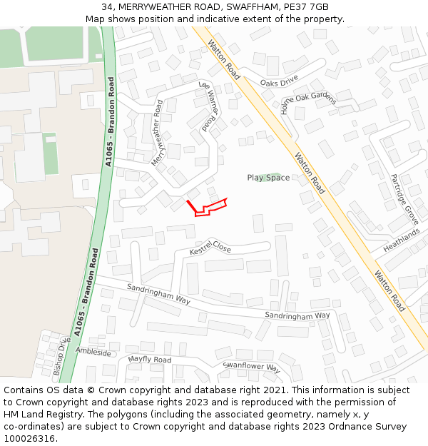 34, MERRYWEATHER ROAD, SWAFFHAM, PE37 7GB: Location map and indicative extent of plot