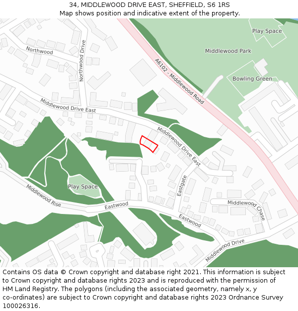 34, MIDDLEWOOD DRIVE EAST, SHEFFIELD, S6 1RS: Location map and indicative extent of plot
