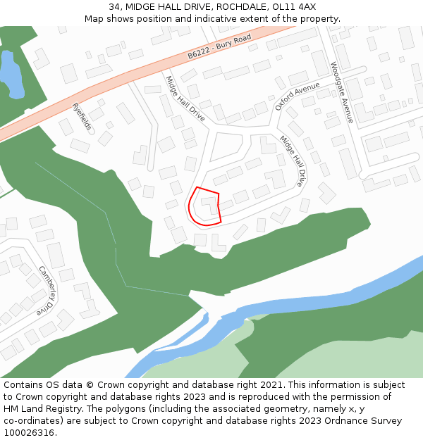 34, MIDGE HALL DRIVE, ROCHDALE, OL11 4AX: Location map and indicative extent of plot