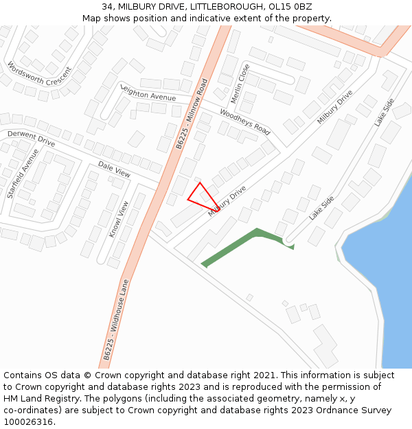 34, MILBURY DRIVE, LITTLEBOROUGH, OL15 0BZ: Location map and indicative extent of plot