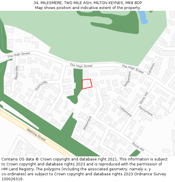 34, MILESMERE, TWO MILE ASH, MILTON KEYNES, MK8 8DP: Location map and indicative extent of plot