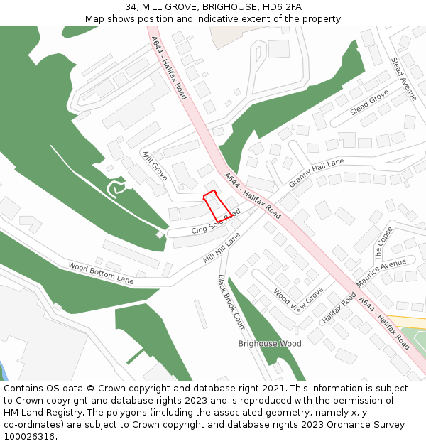 34, MILL GROVE, BRIGHOUSE, HD6 2FA: Location map and indicative extent of plot