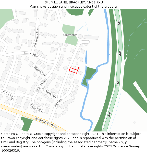 34, MILL LANE, BRACKLEY, NN13 7XU: Location map and indicative extent of plot