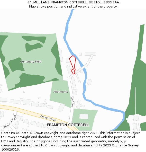 34, MILL LANE, FRAMPTON COTTERELL, BRISTOL, BS36 2AA: Location map and indicative extent of plot