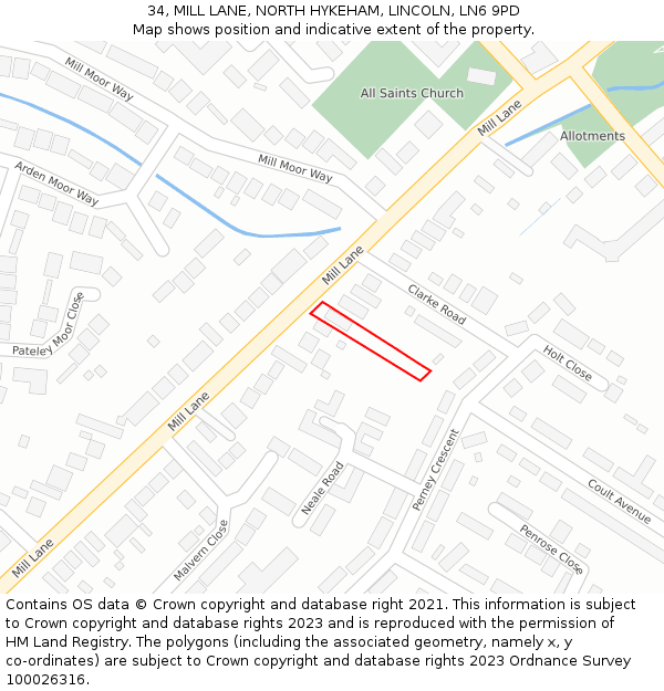 34, MILL LANE, NORTH HYKEHAM, LINCOLN, LN6 9PD: Location map and indicative extent of plot