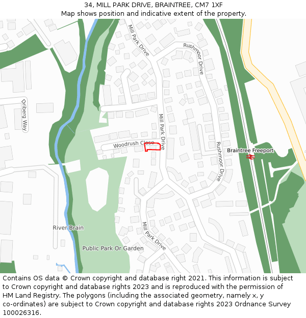 34, MILL PARK DRIVE, BRAINTREE, CM7 1XF: Location map and indicative extent of plot