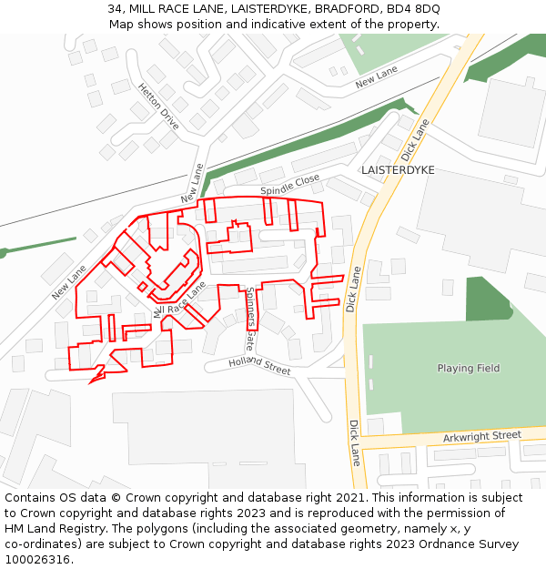 34, MILL RACE LANE, LAISTERDYKE, BRADFORD, BD4 8DQ: Location map and indicative extent of plot