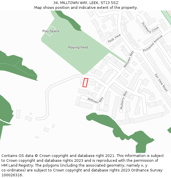 34, MILLTOWN WAY, LEEK, ST13 5SZ: Location map and indicative extent of plot