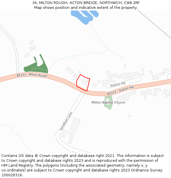 34, MILTON ROUGH, ACTON BRIDGE, NORTHWICH, CW8 2RF: Location map and indicative extent of plot