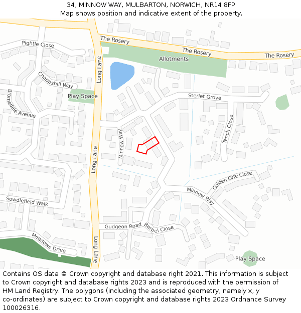 34, MINNOW WAY, MULBARTON, NORWICH, NR14 8FP: Location map and indicative extent of plot