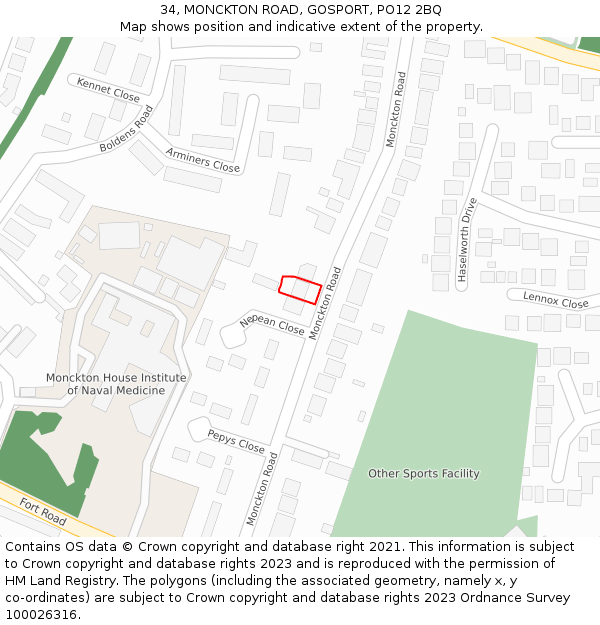 34, MONCKTON ROAD, GOSPORT, PO12 2BQ: Location map and indicative extent of plot