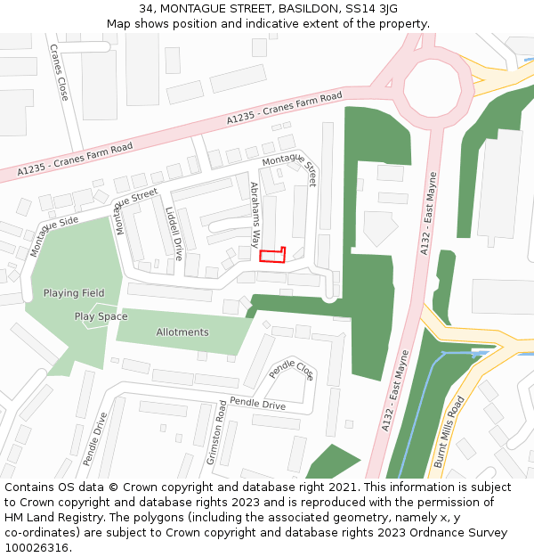 34, MONTAGUE STREET, BASILDON, SS14 3JG: Location map and indicative extent of plot