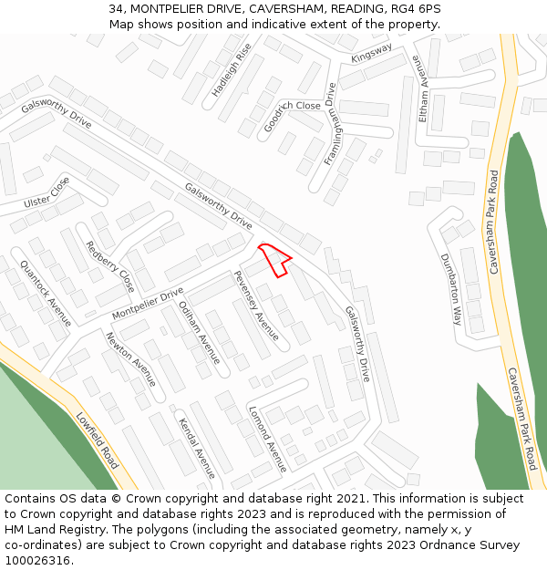 34, MONTPELIER DRIVE, CAVERSHAM, READING, RG4 6PS: Location map and indicative extent of plot