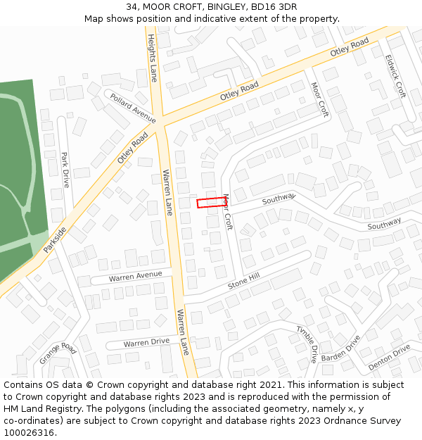 34, MOOR CROFT, BINGLEY, BD16 3DR: Location map and indicative extent of plot