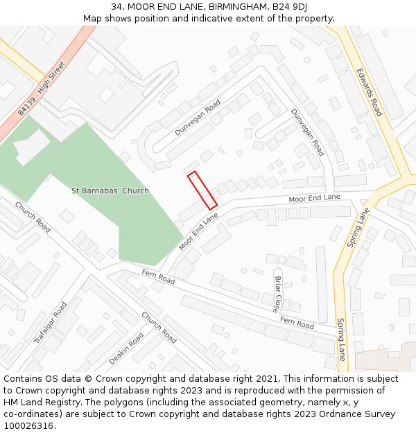 34, MOOR END LANE, BIRMINGHAM, B24 9DJ: Location map and indicative extent of plot