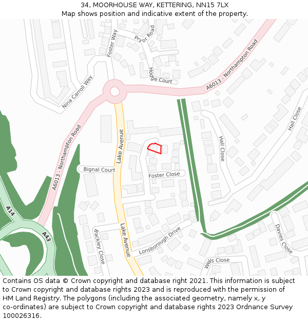 34, MOORHOUSE WAY, KETTERING, NN15 7LX: Location map and indicative extent of plot