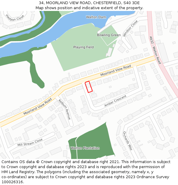 34, MOORLAND VIEW ROAD, CHESTERFIELD, S40 3DE: Location map and indicative extent of plot