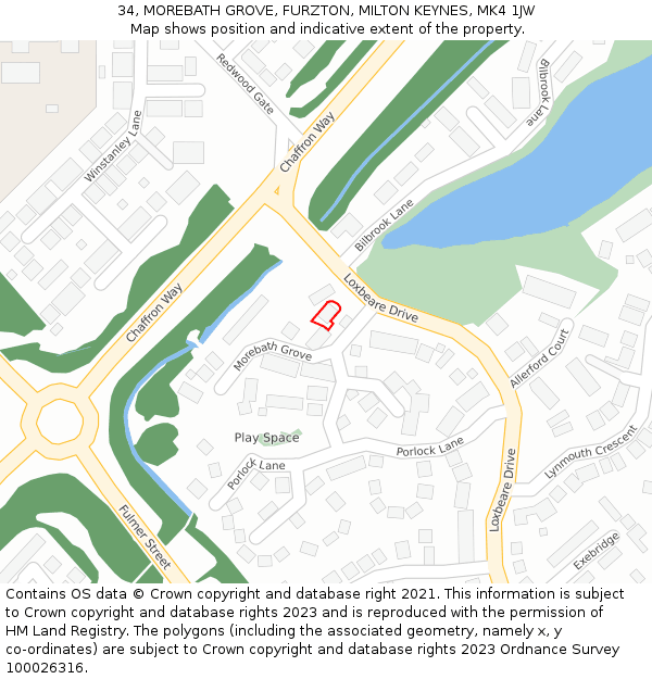 34, MOREBATH GROVE, FURZTON, MILTON KEYNES, MK4 1JW: Location map and indicative extent of plot