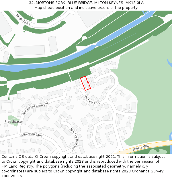 34, MORTONS FORK, BLUE BRIDGE, MILTON KEYNES, MK13 0LA: Location map and indicative extent of plot