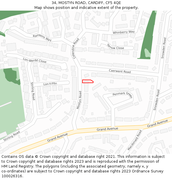 34, MOSTYN ROAD, CARDIFF, CF5 4QE: Location map and indicative extent of plot