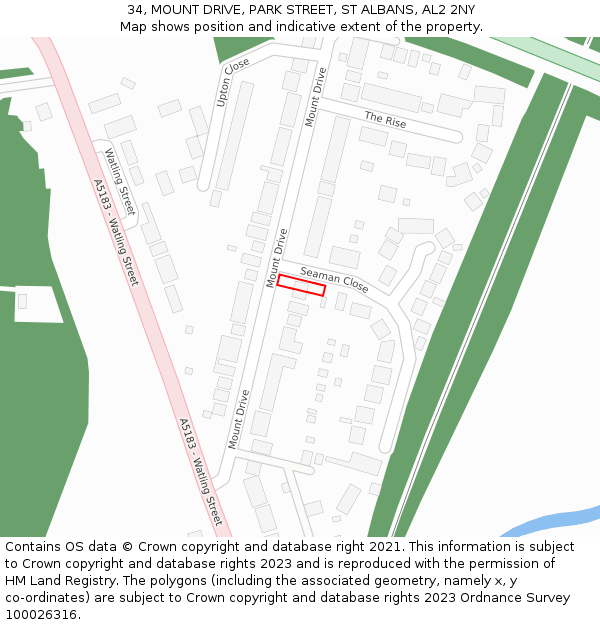 34, MOUNT DRIVE, PARK STREET, ST ALBANS, AL2 2NY: Location map and indicative extent of plot