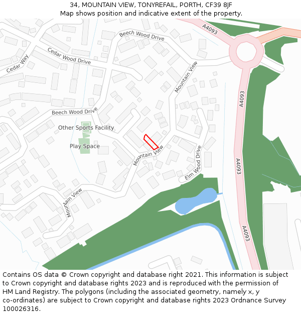 34, MOUNTAIN VIEW, TONYREFAIL, PORTH, CF39 8JF: Location map and indicative extent of plot