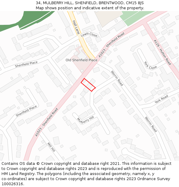 34, MULBERRY HILL, SHENFIELD, BRENTWOOD, CM15 8JS: Location map and indicative extent of plot