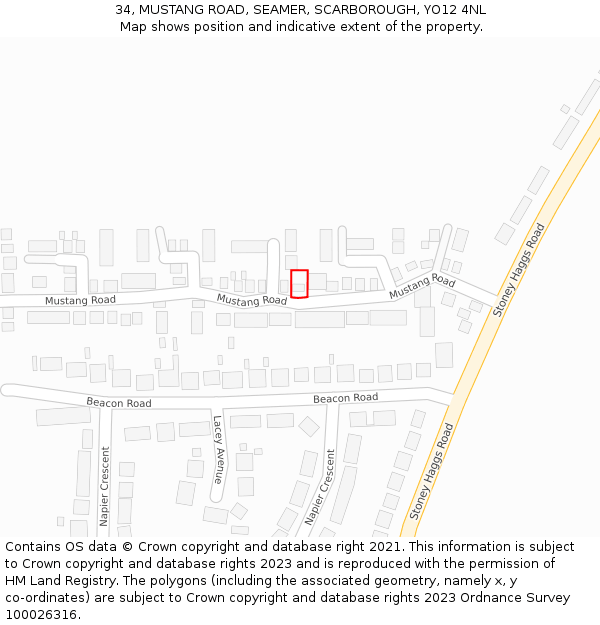 34, MUSTANG ROAD, SEAMER, SCARBOROUGH, YO12 4NL: Location map and indicative extent of plot