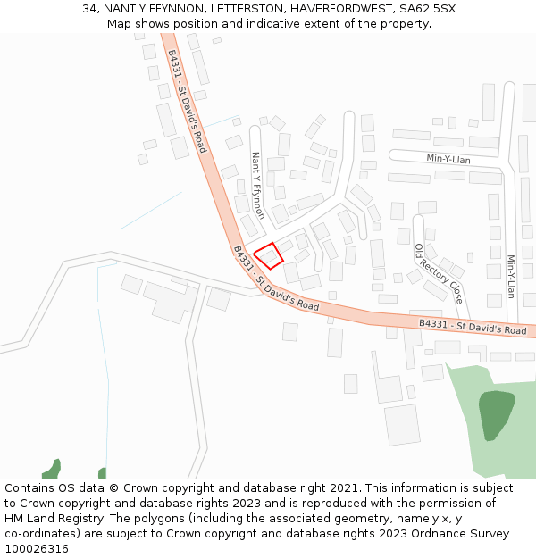 34, NANT Y FFYNNON, LETTERSTON, HAVERFORDWEST, SA62 5SX: Location map and indicative extent of plot