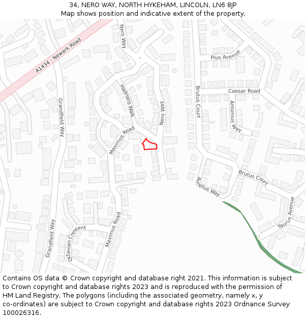 34, NERO WAY, NORTH HYKEHAM, LINCOLN, LN6 8JP: Location map and indicative extent of plot