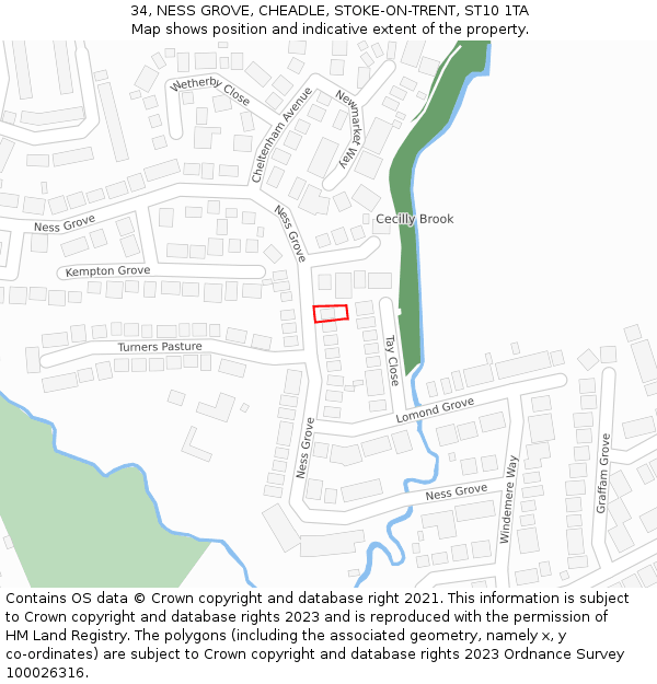 34, NESS GROVE, CHEADLE, STOKE-ON-TRENT, ST10 1TA: Location map and indicative extent of plot