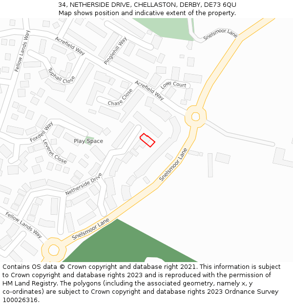 34, NETHERSIDE DRIVE, CHELLASTON, DERBY, DE73 6QU: Location map and indicative extent of plot