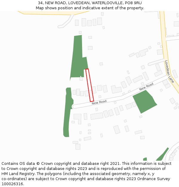 34, NEW ROAD, LOVEDEAN, WATERLOOVILLE, PO8 9RU: Location map and indicative extent of plot