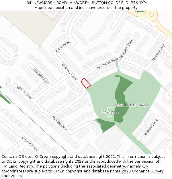 34, NEWMARSH ROAD, MINWORTH, SUTTON COLDFIELD, B76 1XP: Location map and indicative extent of plot