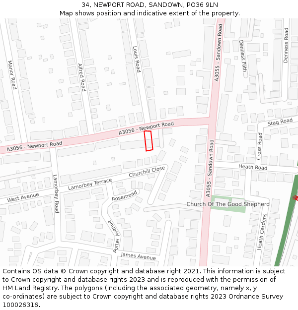 34, NEWPORT ROAD, SANDOWN, PO36 9LN: Location map and indicative extent of plot