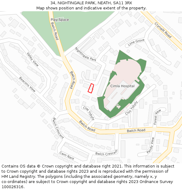 34, NIGHTINGALE PARK, NEATH, SA11 3RX: Location map and indicative extent of plot