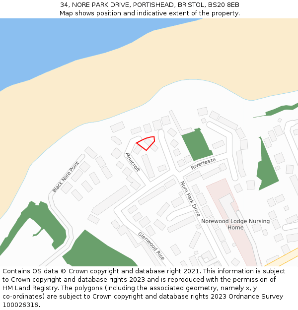 34, NORE PARK DRIVE, PORTISHEAD, BRISTOL, BS20 8EB: Location map and indicative extent of plot